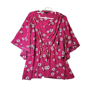 Lane Bryant Pink Floral Bell Sleeve Tie Front Kimono Tunic Women's Plus 18/20